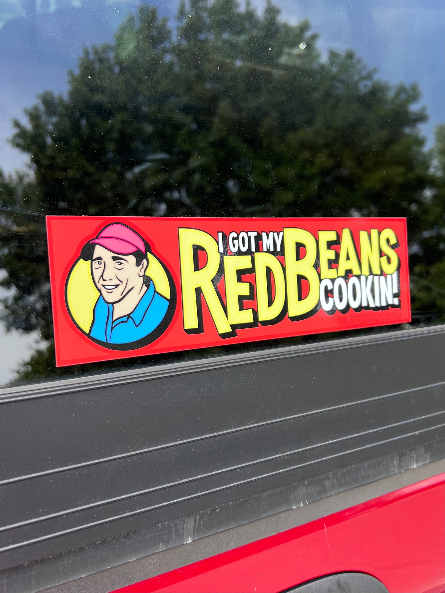 I GOT MY RED BEANS COOKIN - Big Yellow Bumper Sticker